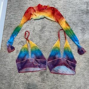 Rainbow Halter top(s) and long sleeve cropped over shirt